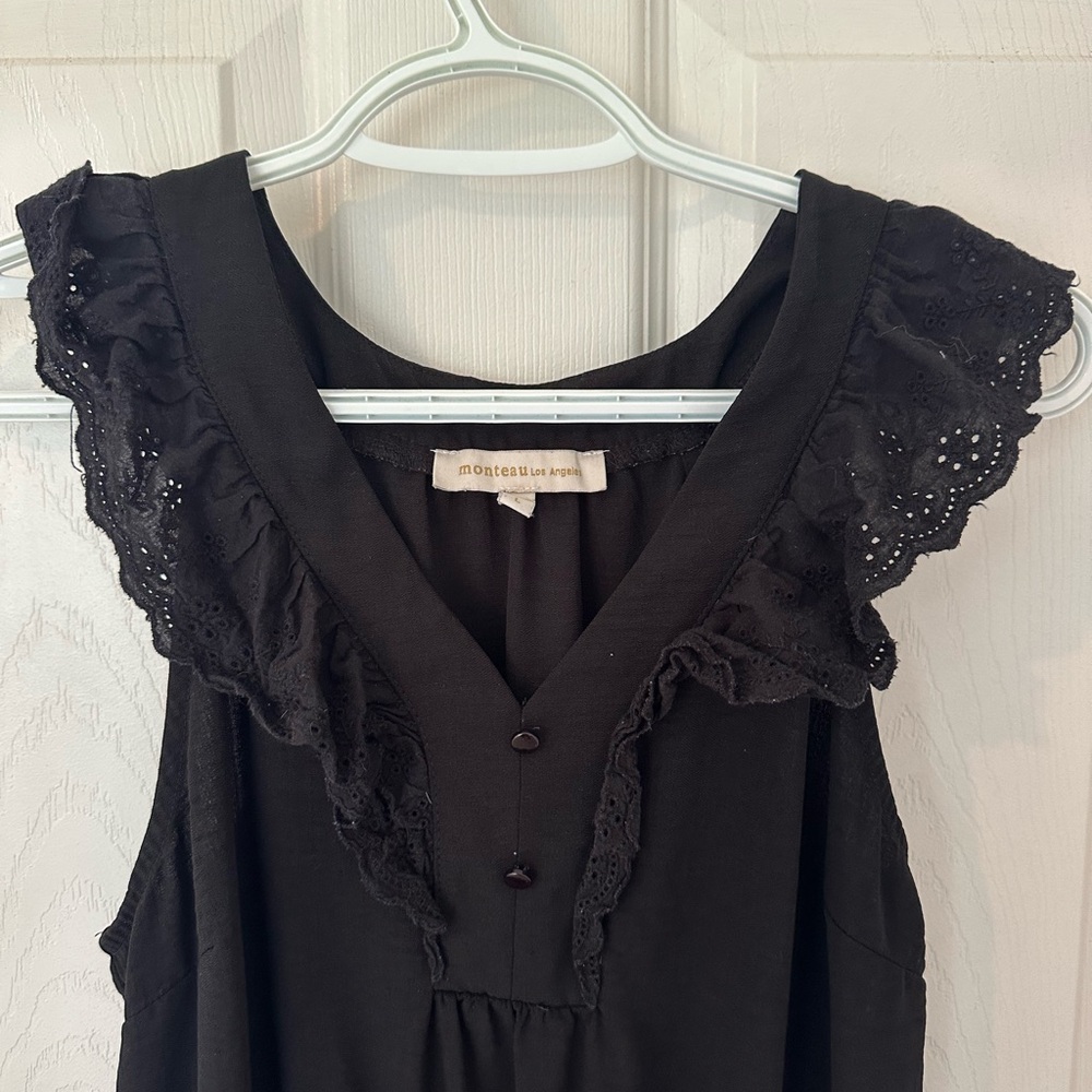 Monteau Black Ruffled Bib Collar Blouse